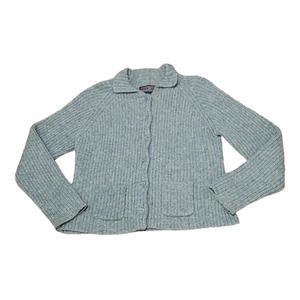 Newton Trading Co Wool Cardigan Sweater Green Long Sleeve Pockets Women Medium